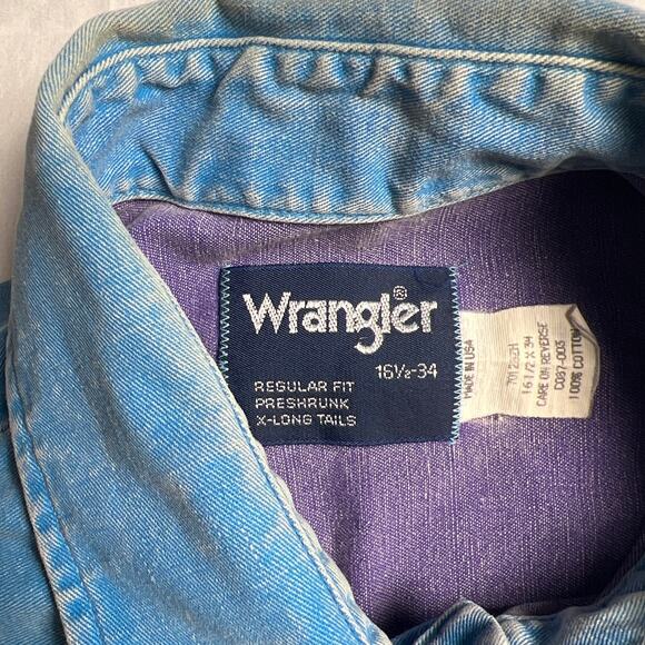 Vintage Wrangler Button Down Brushpopper Shirt Men's 100% Cotton 16.5 x 34 Large - Picture 6 of 6